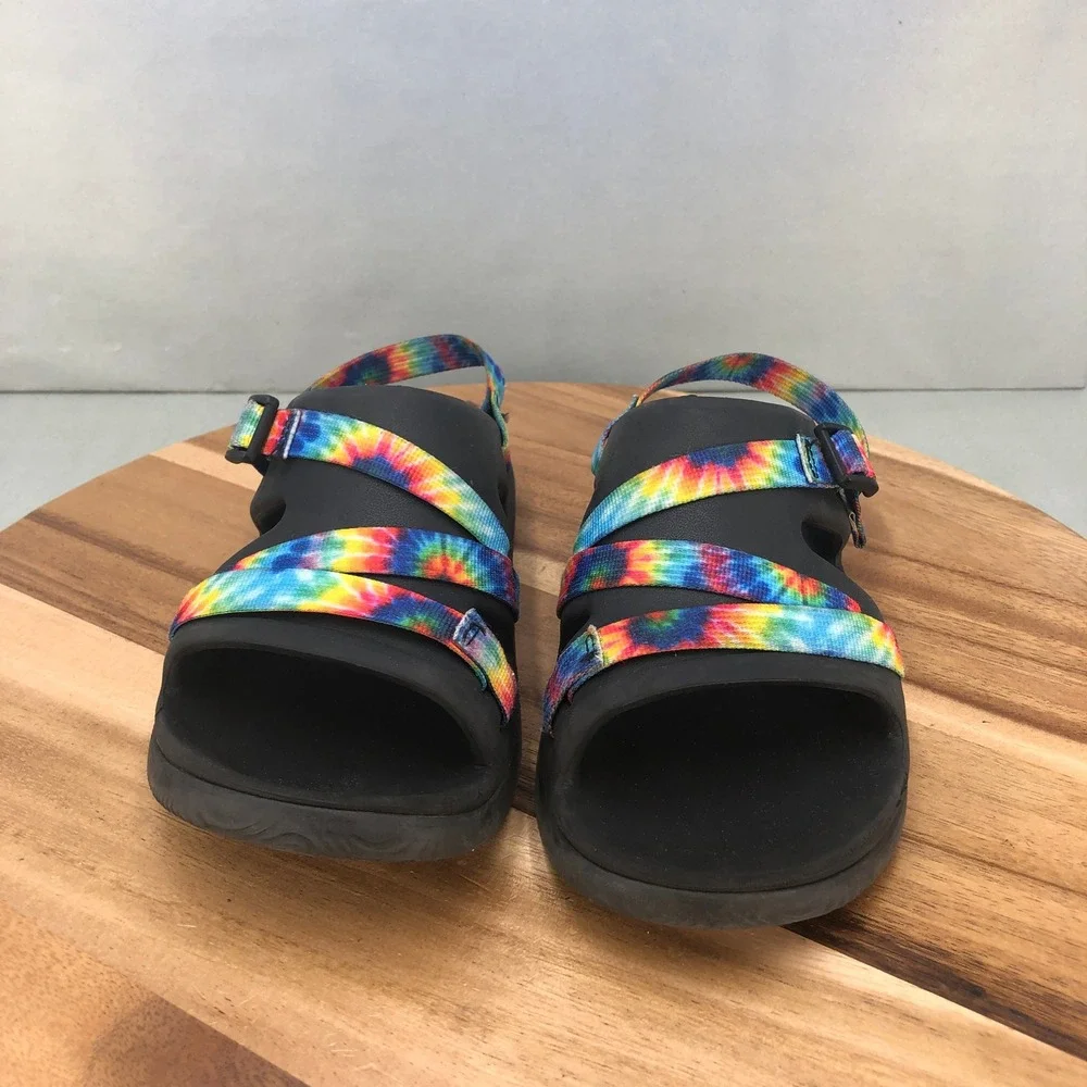 Chaco Chillos Sport Sandals Tie Dye Youth Size 6 Black Multicolor Adjustable